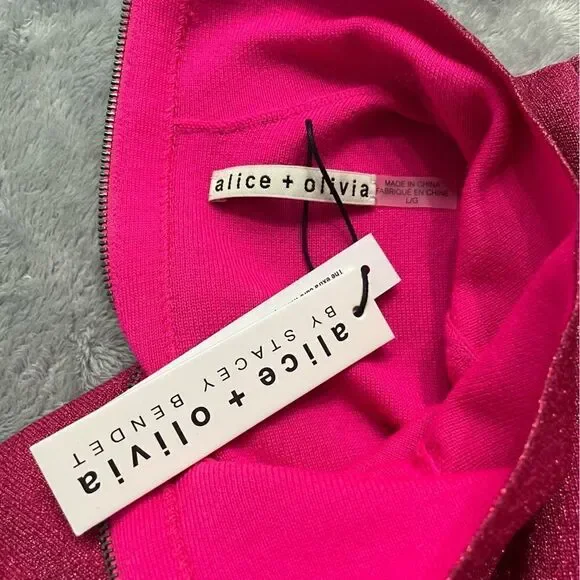 𝅺nwt Alice + Olivia Issa Metallic Puff Long Sleeve Wool Blend Dress Size Large